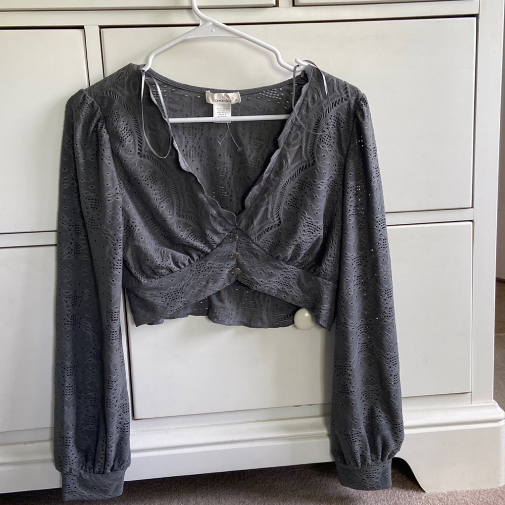 Cropped Gray Lace Top